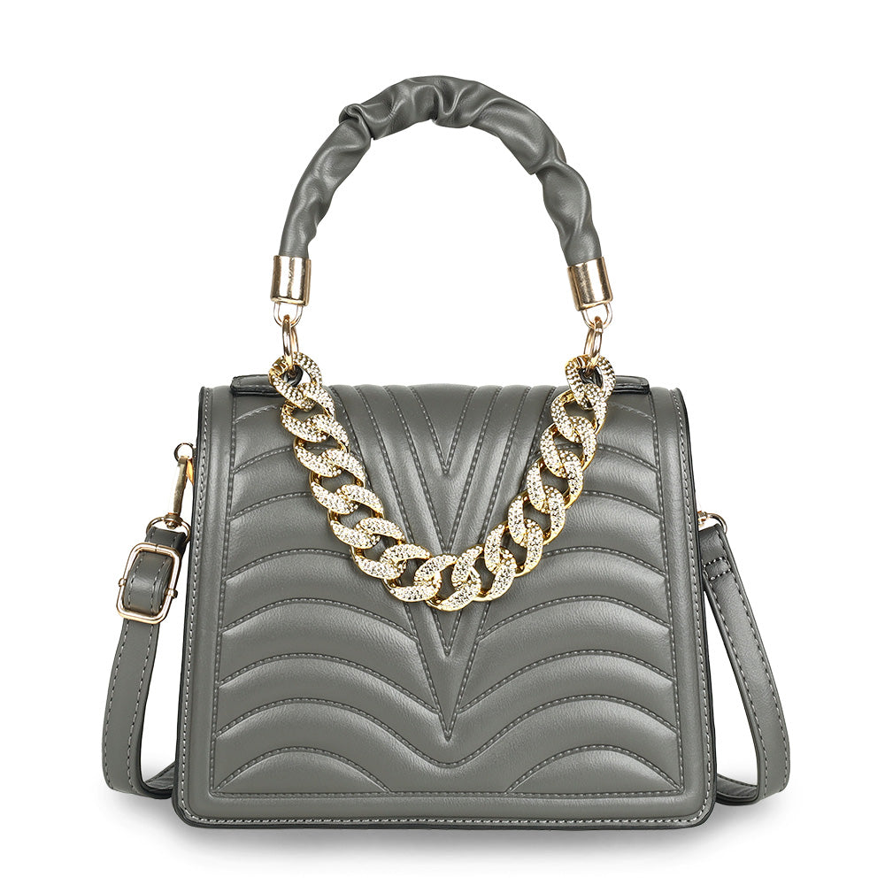Fashion Top Handle Crossbody Bag with Chain Detail